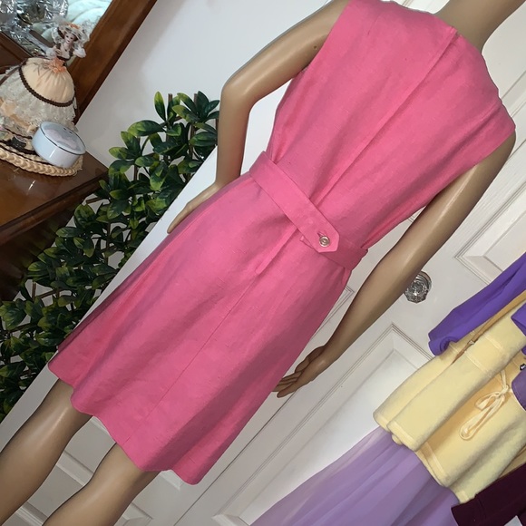 Vintage 1960's MOD Pink mini dress with pockets pure Irish linen  S M - Picture 13 of 13